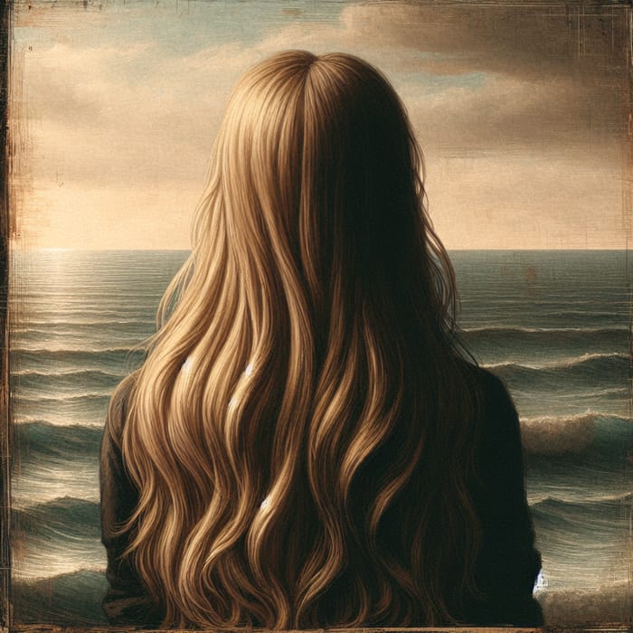 12-Year-Old Girl with Long Blonde Hair Gazing at Sea