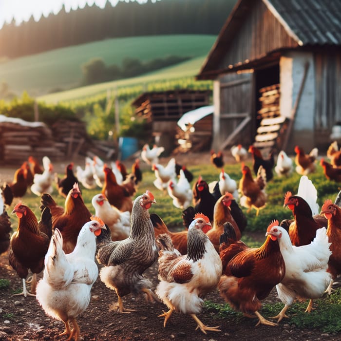 Free-Roaming Chickens in a Rural Setting