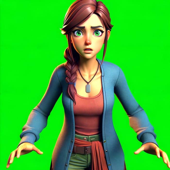 Stylish Girl Character Afraid of Heights in Roblox Green Background