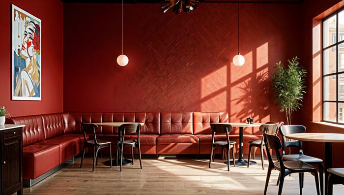 Stylish Red Minimalist Coffee Shop Interior Design