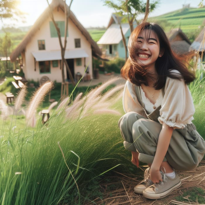 Happy Girl Serene Countryside Scene