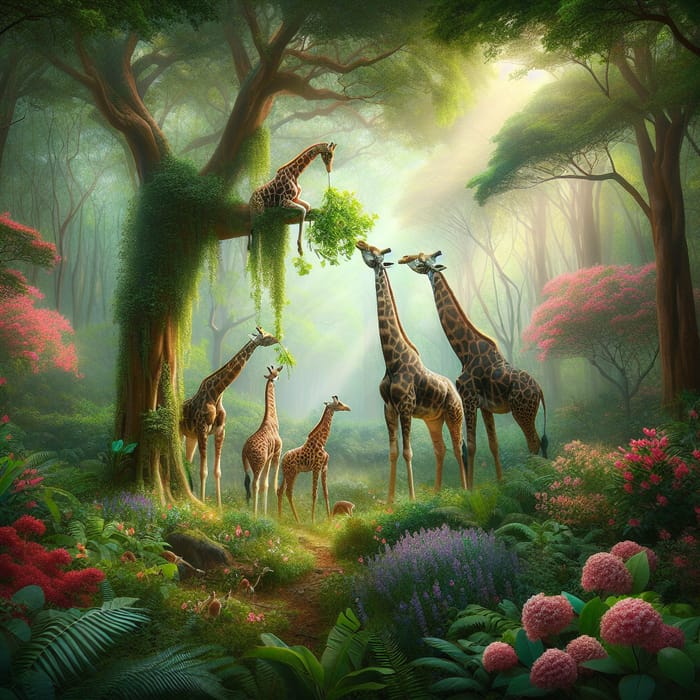 Giraffes in Forest: A Serene Harmony