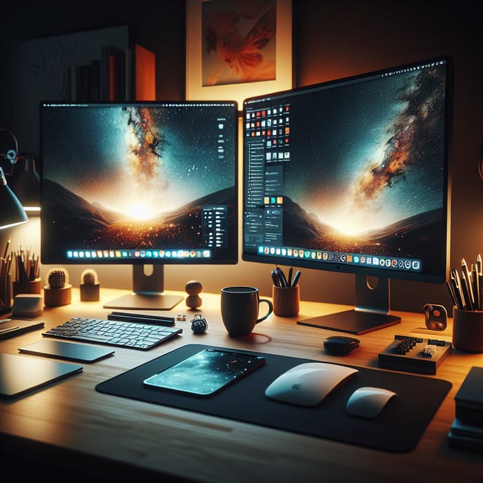 Stylish Workspace with Dual Monitors