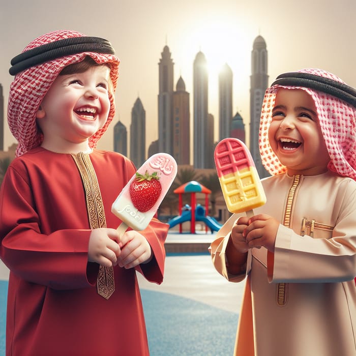 Dubai Playground: Kids Enjoying Strawberry & Mango Ice Cream Delight