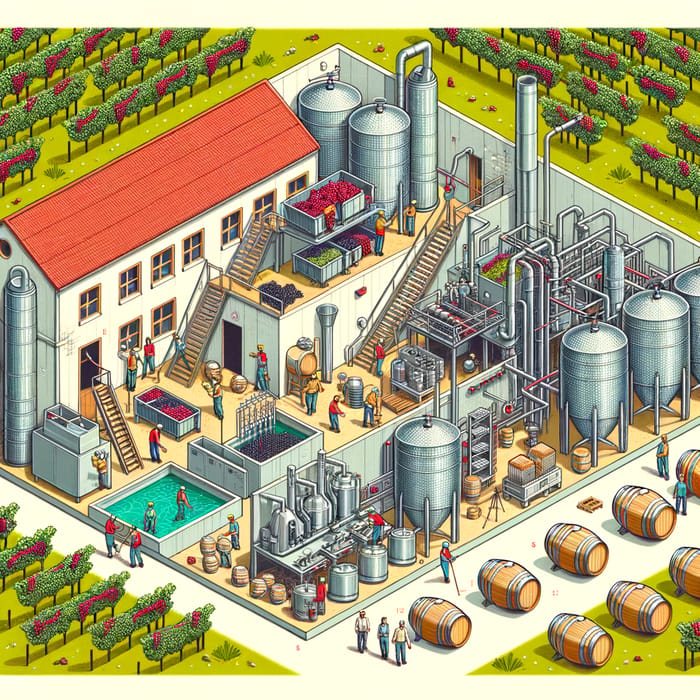 Red Wine Factory Layout: Grape to Glass Process