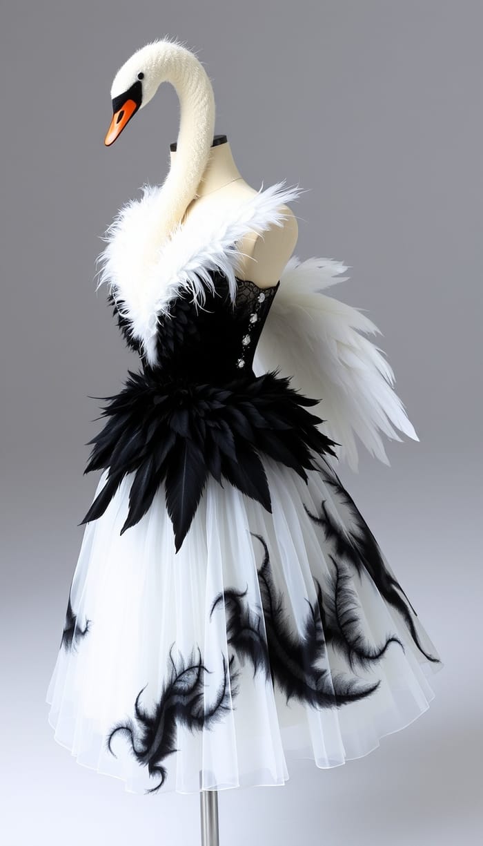 Elegant Black Swan Themed Figure Skating Dress