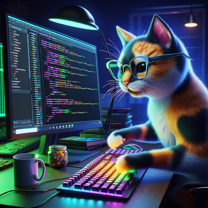 Cat Coding | Modern Desk Illustration