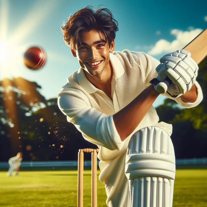 Young Boy Playing Cricket Joyfully