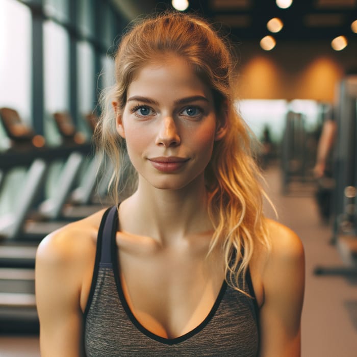 30-Year-Old Blonde Woman with Medium Chest Working Out at Fitness Gym