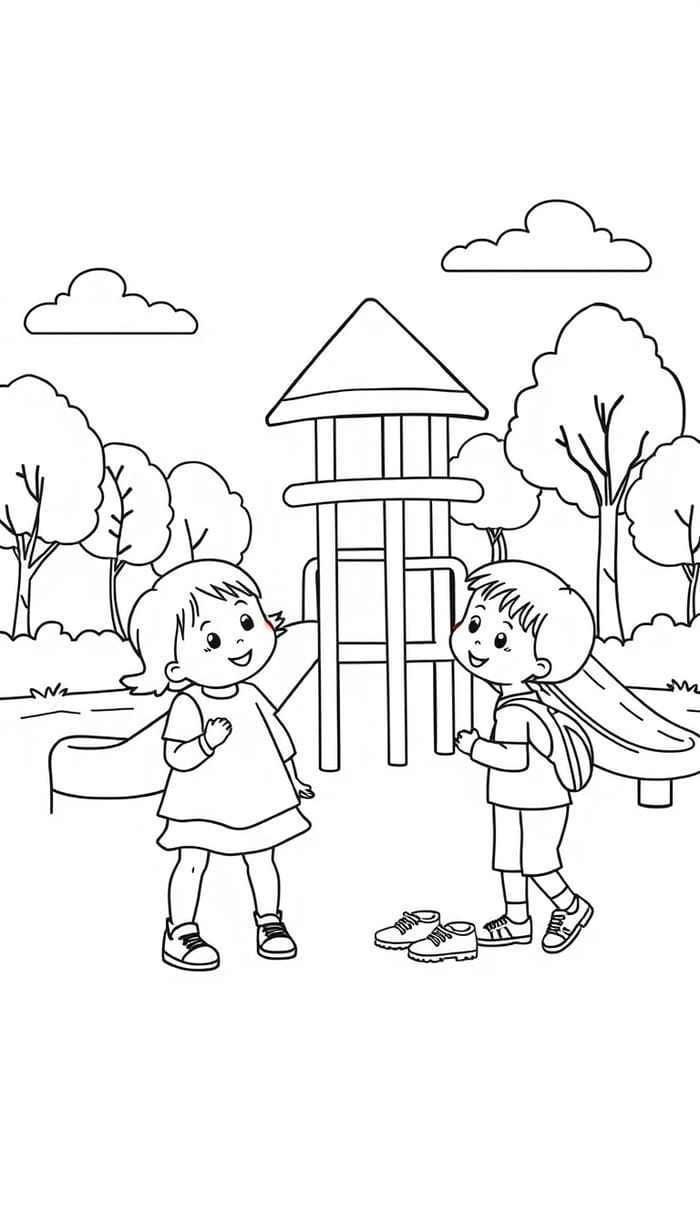 Kids Playground Coloring Page - Fun Line Art