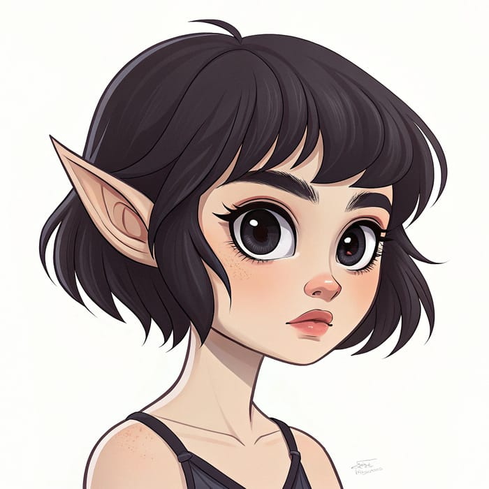 Dark Hair Pixie Girl with Big Eyes