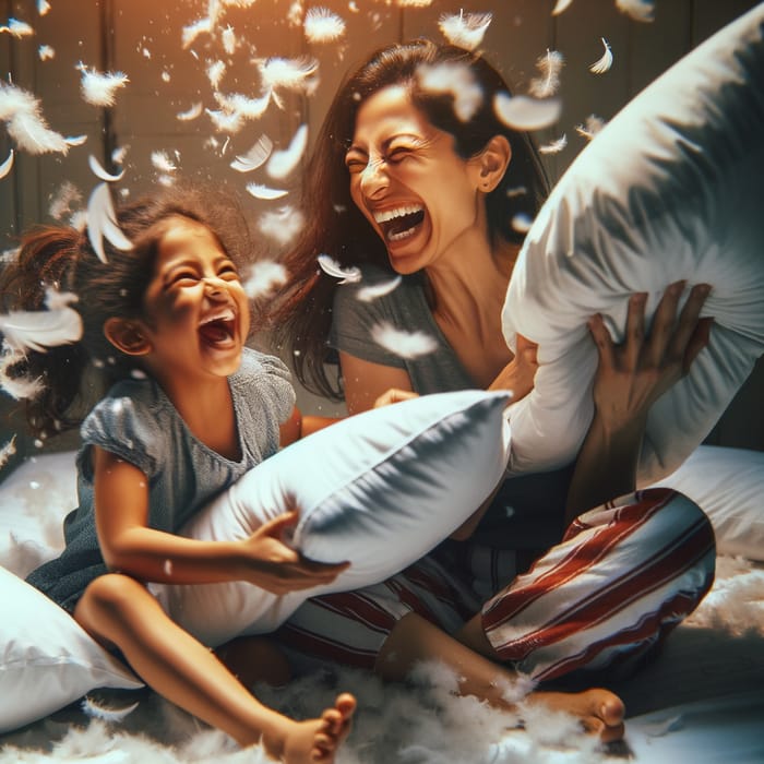 Heartwarming Mother-Daughter Pillow Fight Moments