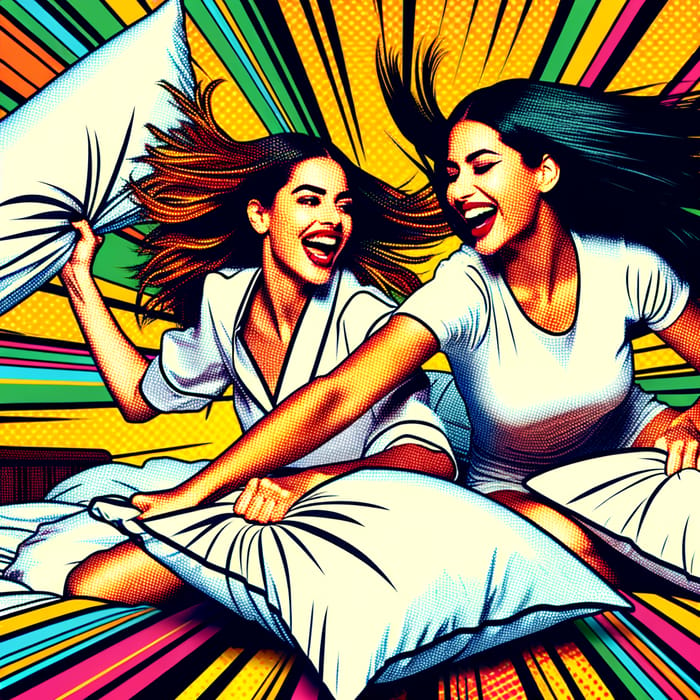 Joyful Pillow Fight - Pop Art Style | Fast Shutter Speed Image