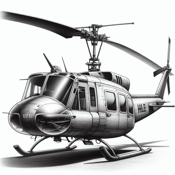 Detailed Pencil Sketch of Hiller UH-12 Helicopter - Lifelike Drawing