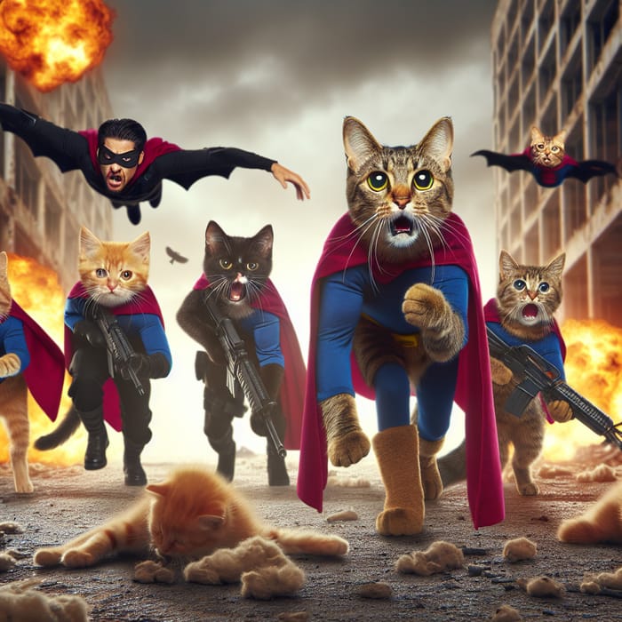 Cat Superhero Team Attacks Enemy Stronghold