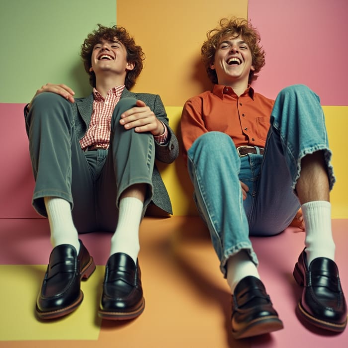 Vibrant 80s Pop Art with Playful Teen Boys