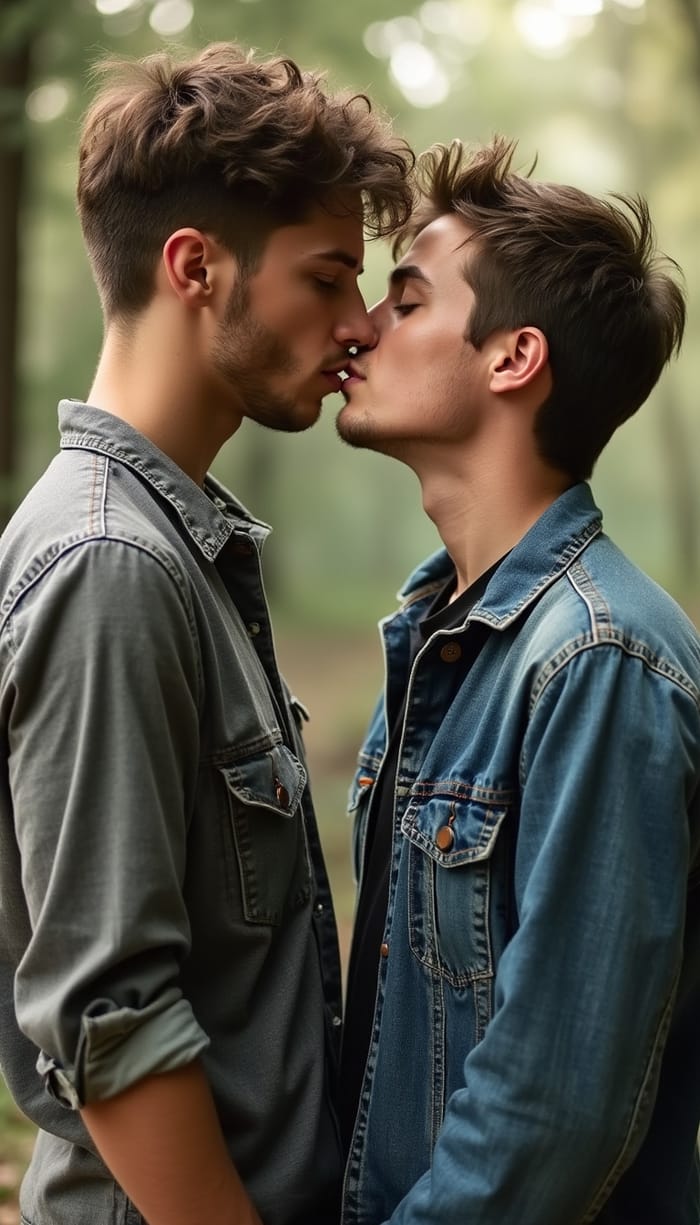 Romantic Moment: Two Young Men Kissing