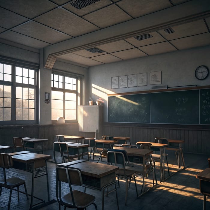 Empty High School Classroom - Dimly Lit Atmosphere