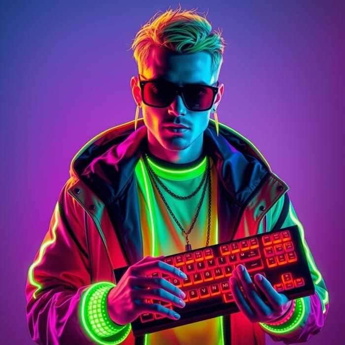 Cyberpunk Style Male with Futuristic Keyboard