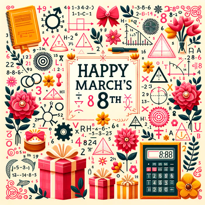 Festive Women's Day Math Image with Geometric Shapes and Flowers for March 8 Celebration