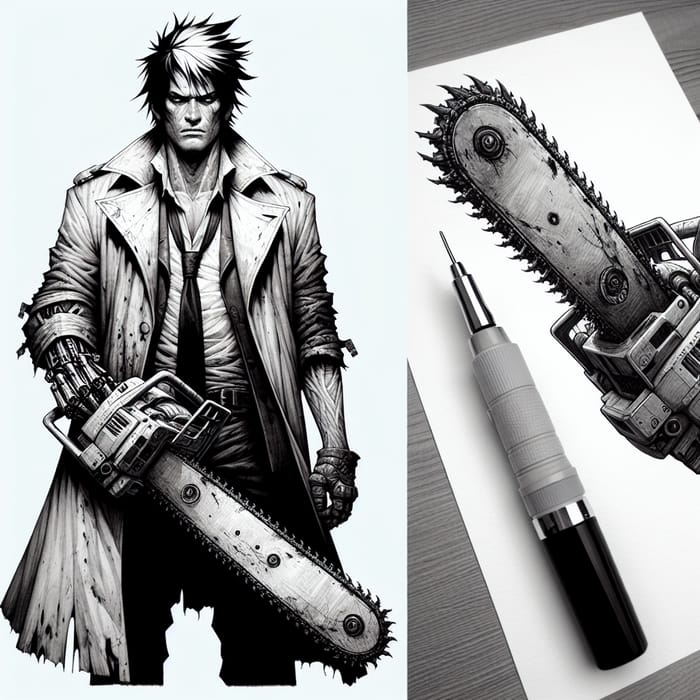 Chainsaw Man Monochromatic Drawing | Tonal Artwork