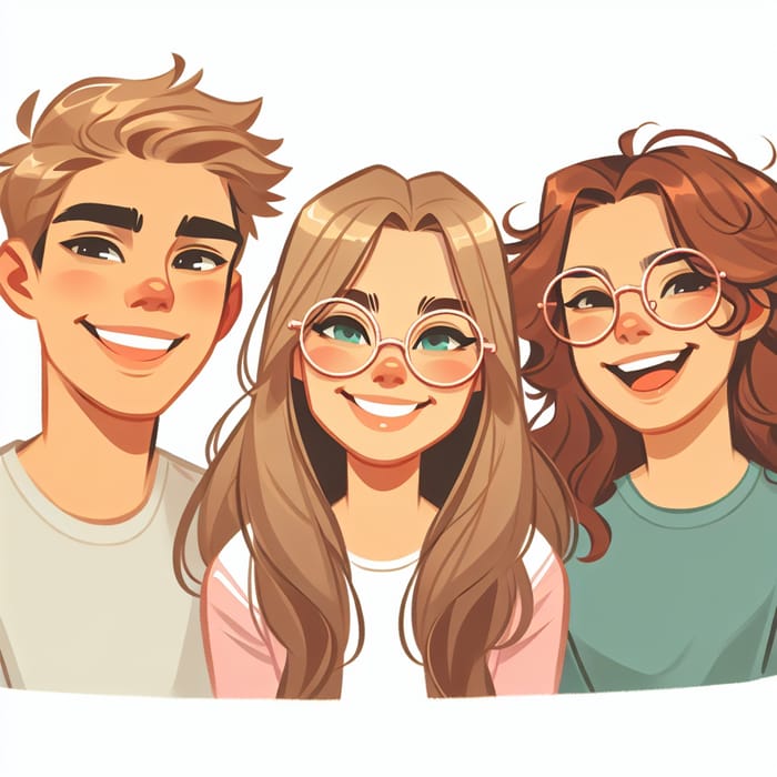 Diverse Trio of White Boy and Girl Friends Laughing with Rose Gold Glasses