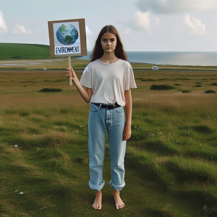 Greta Thunberg Barefoot on Grass Field | Teenage Environmental Advocate