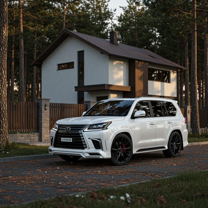 Stunning White Lexus LX 570 Next to Modern Home Stunning White Lexus LX 570 Next to Modern Home