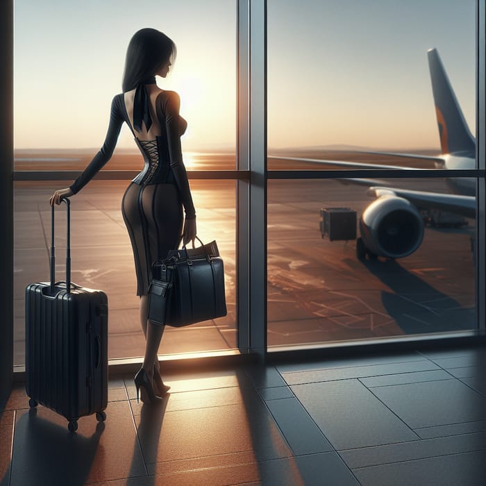 Caucasian Flight Attendant | Pale Skin, Dark Hair, Sunset View