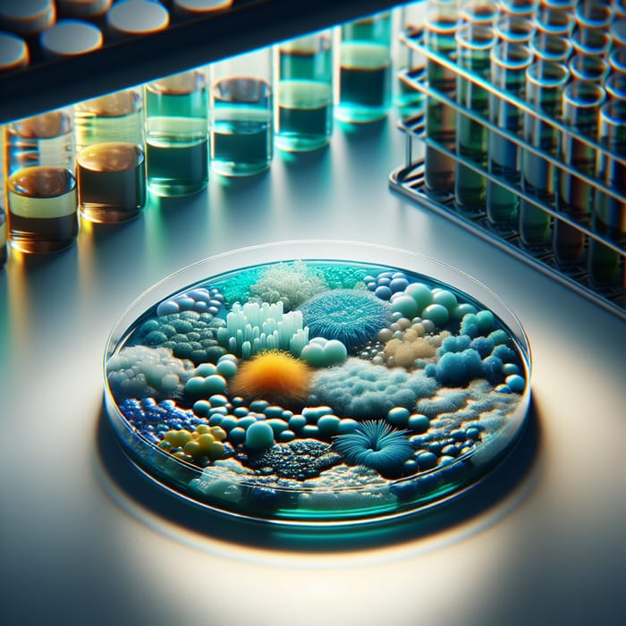 Vibrant Microbial Colonies in Petri Dish - Detailed Scene