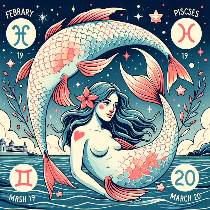 Illustration of Pisces Zodiac Sign and Date Range