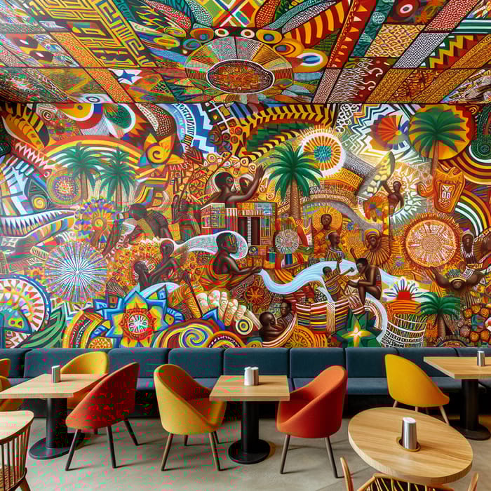 Vibrant Wall Mural for Cafe in Accra, Ghana Vibrant Wall Mural for Cafe in Accra, Ghana