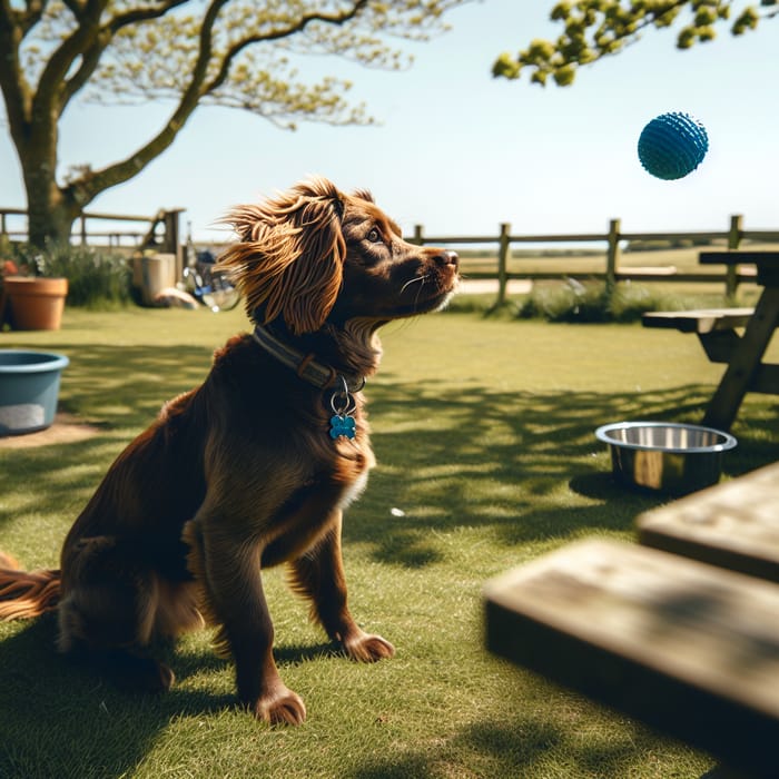 Playful Brown Dog at the Park with a Blue Ball