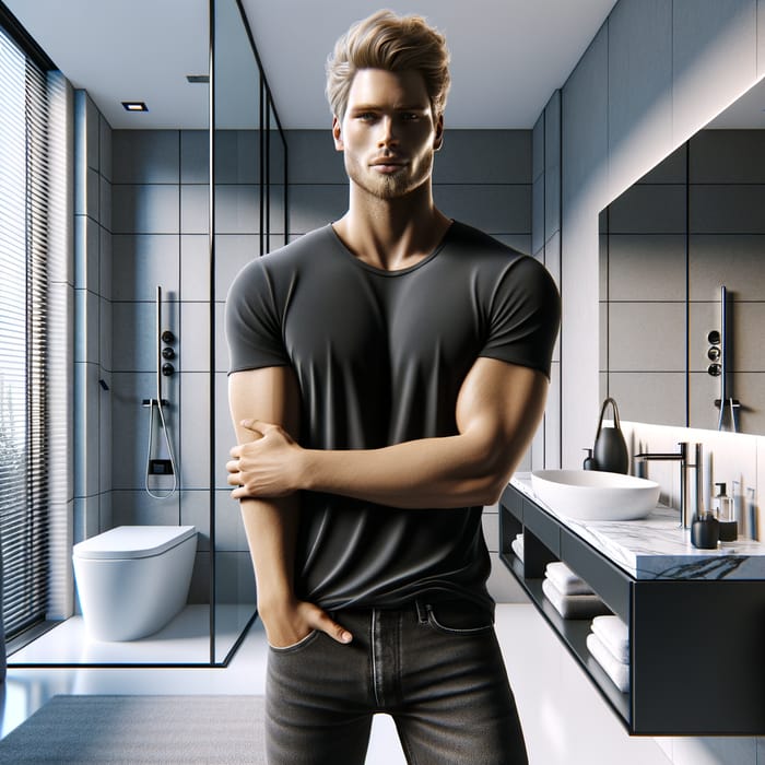 Luke Hemmings Look-alike in Stylish Bathroom Setting