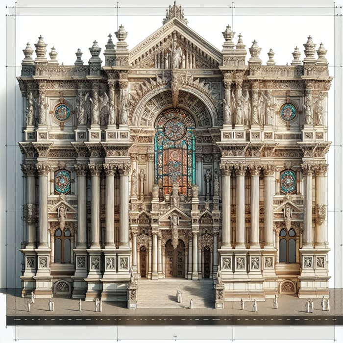 Serene Temple Facade Design with European Grandeur