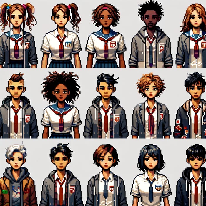 Pixel Art of High School Students in Apocalypse Setting