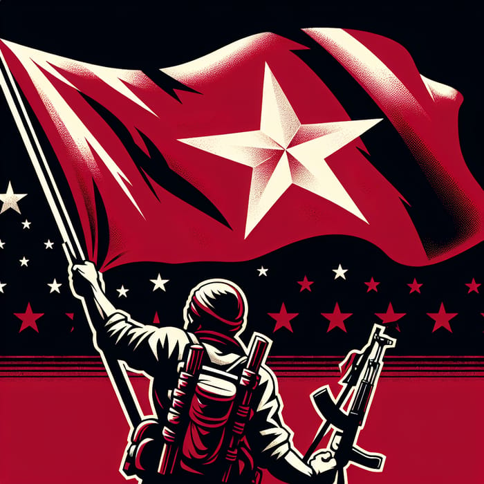 Fighter Raising Red Flag with White Star