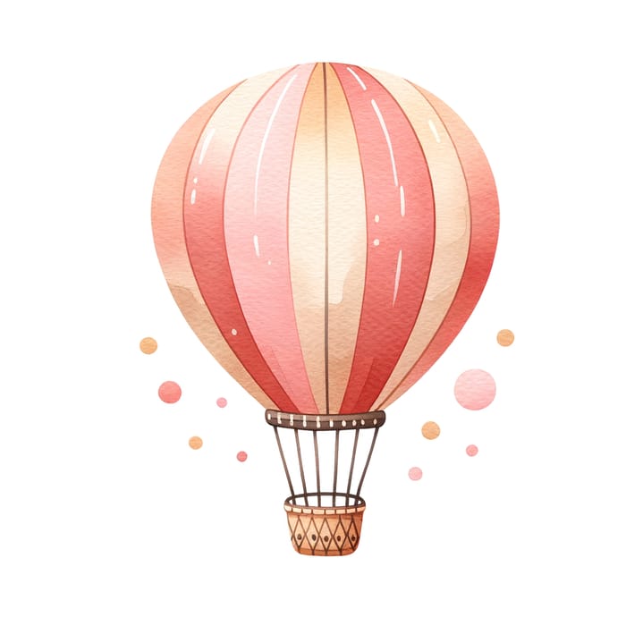 Watercolor Pink Beige Striped Hot Air Balloon Clip Art