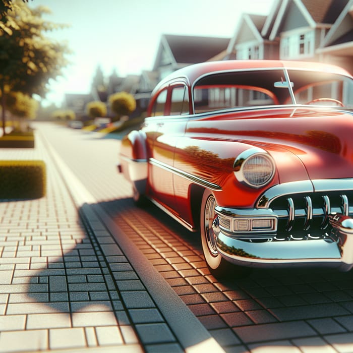 Classic Red Car on Suburban Street