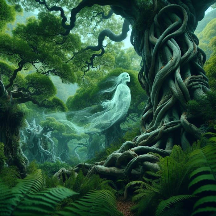 Enchanted Ancient Trees with Ethereal Ghost