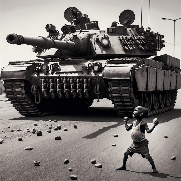 Youngster Courageously Confronts Military Tank