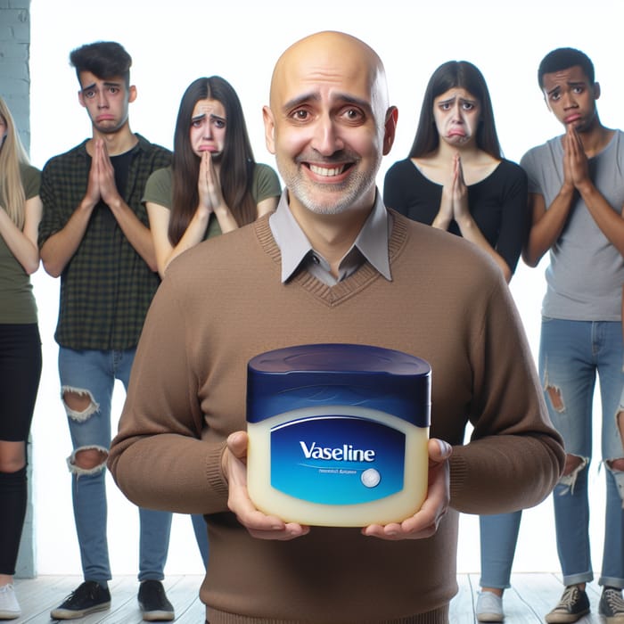 Sad Group with Bald Man and Vaseline Can in Circle