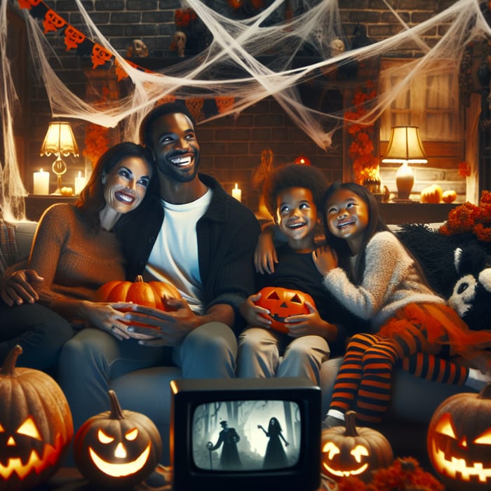 Diverse Family Halloween TV Tradition