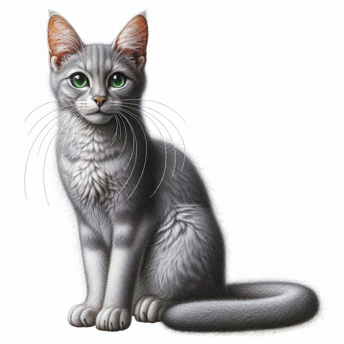 Beautiful Grey Cat with Striking Green Eyes and Long Whiskers