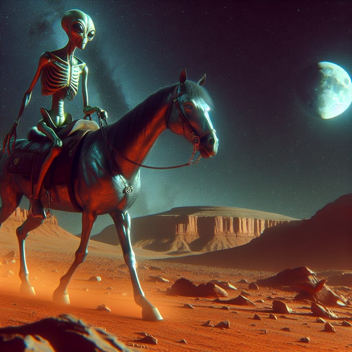 Extraterrestrial Being On Mars Riding a Horse