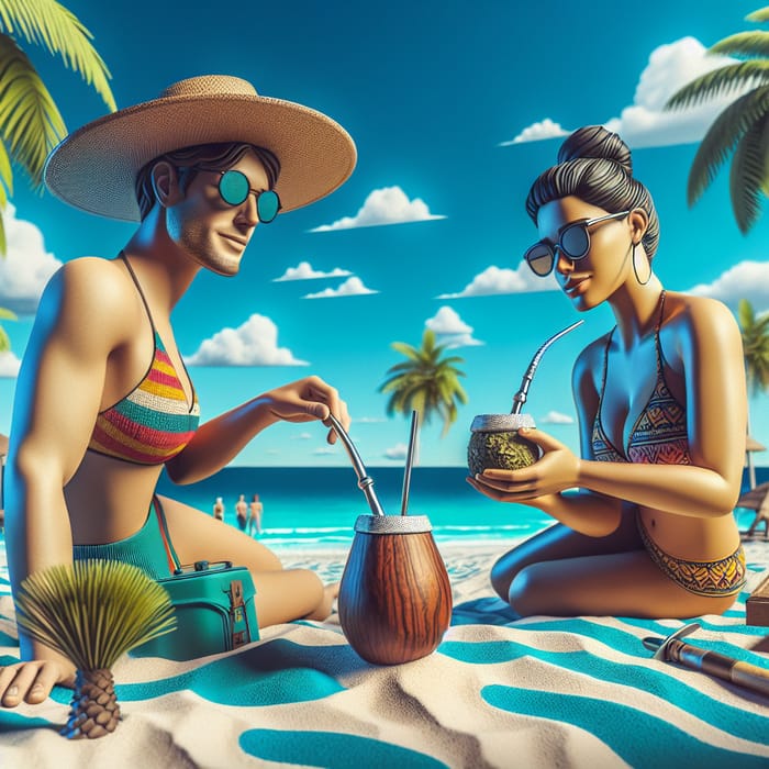 Beach Babes Enjoying Yerba Mate by the Shore