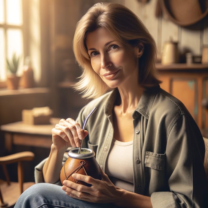 Relaxing Woman Enjoying Yerba Mate