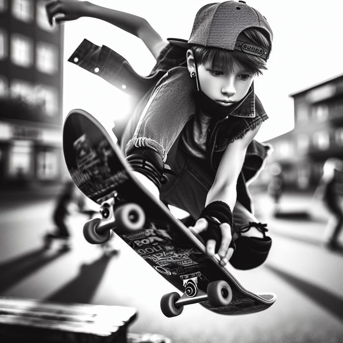 Vibrant Skateboarding Subculture: Dynamic Black-and-White Action