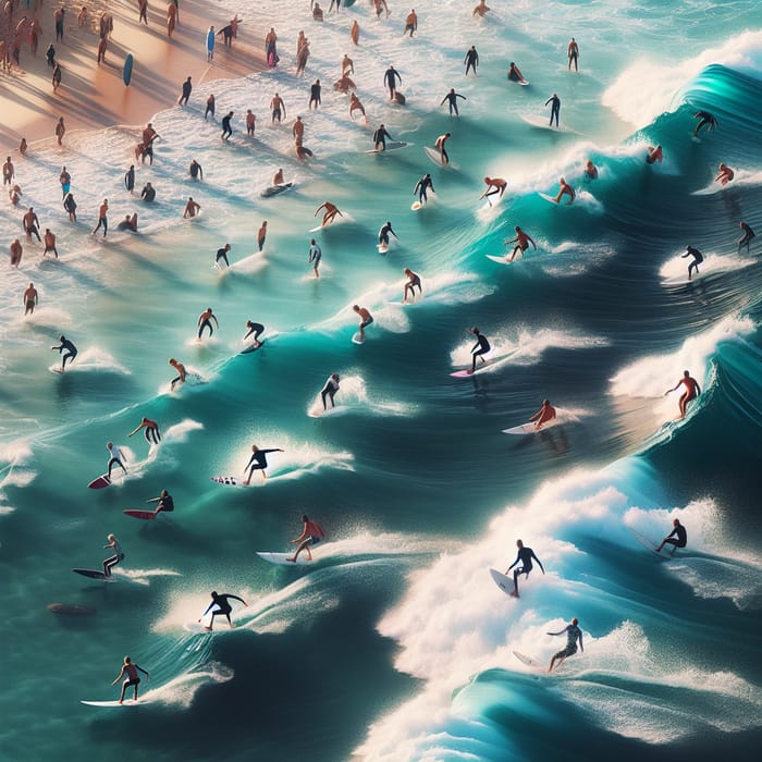 Diverse Surfers Enjoying Waves at Surfers Paradise Beach