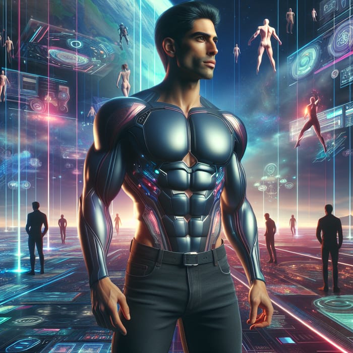 Hot Man in Futuristic Metaverse